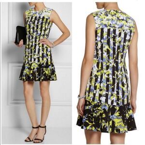 Peter Pilotto Blue Ruffly Hem Sleeveless Abstract Floral Banded Dress drop waist